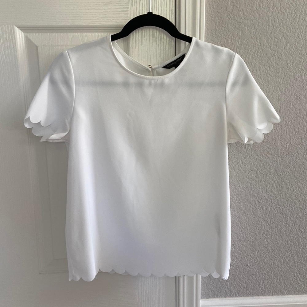 Scalloped hem white blouse